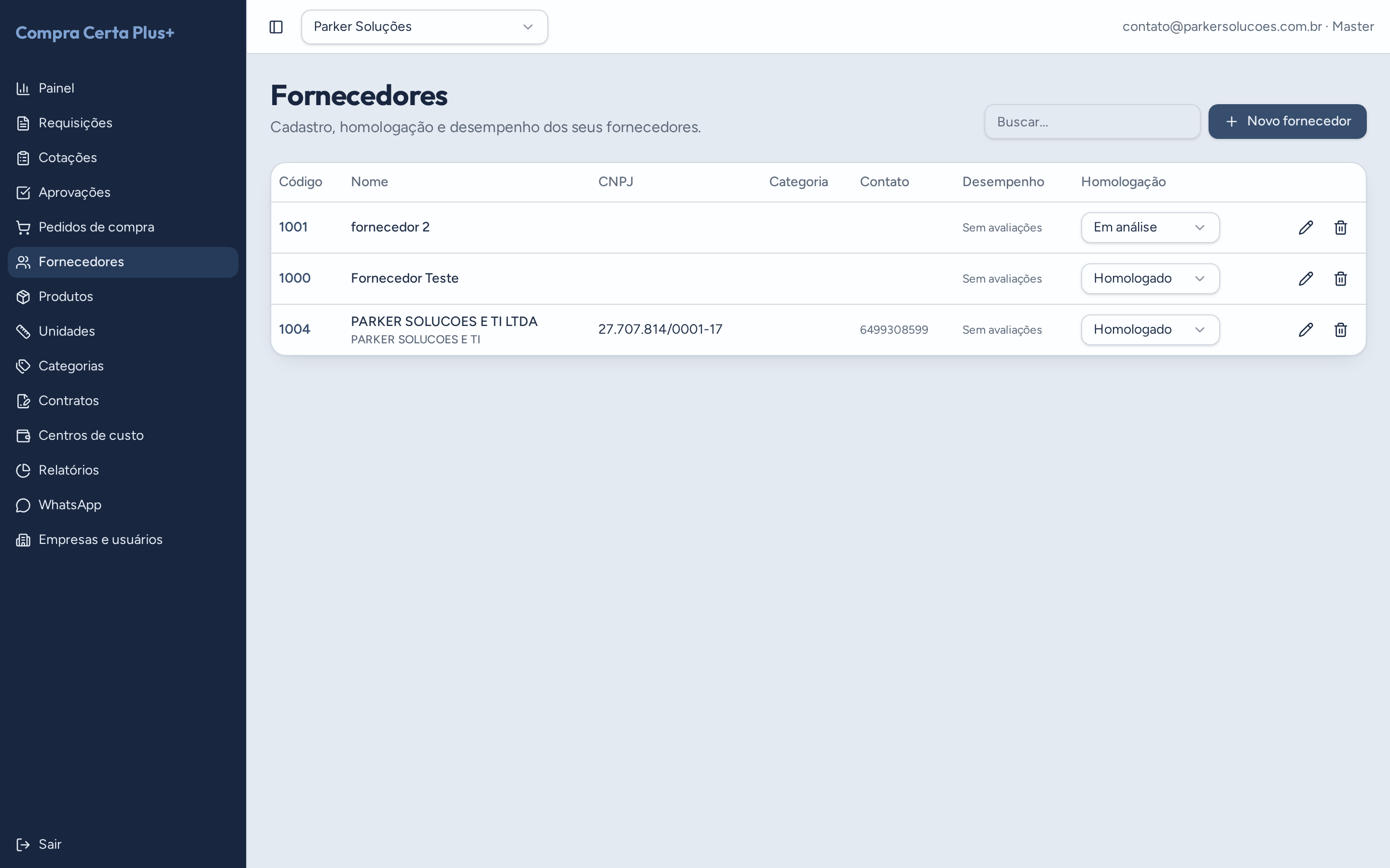 Cadastro de fornecedores com consulta de CNPJ