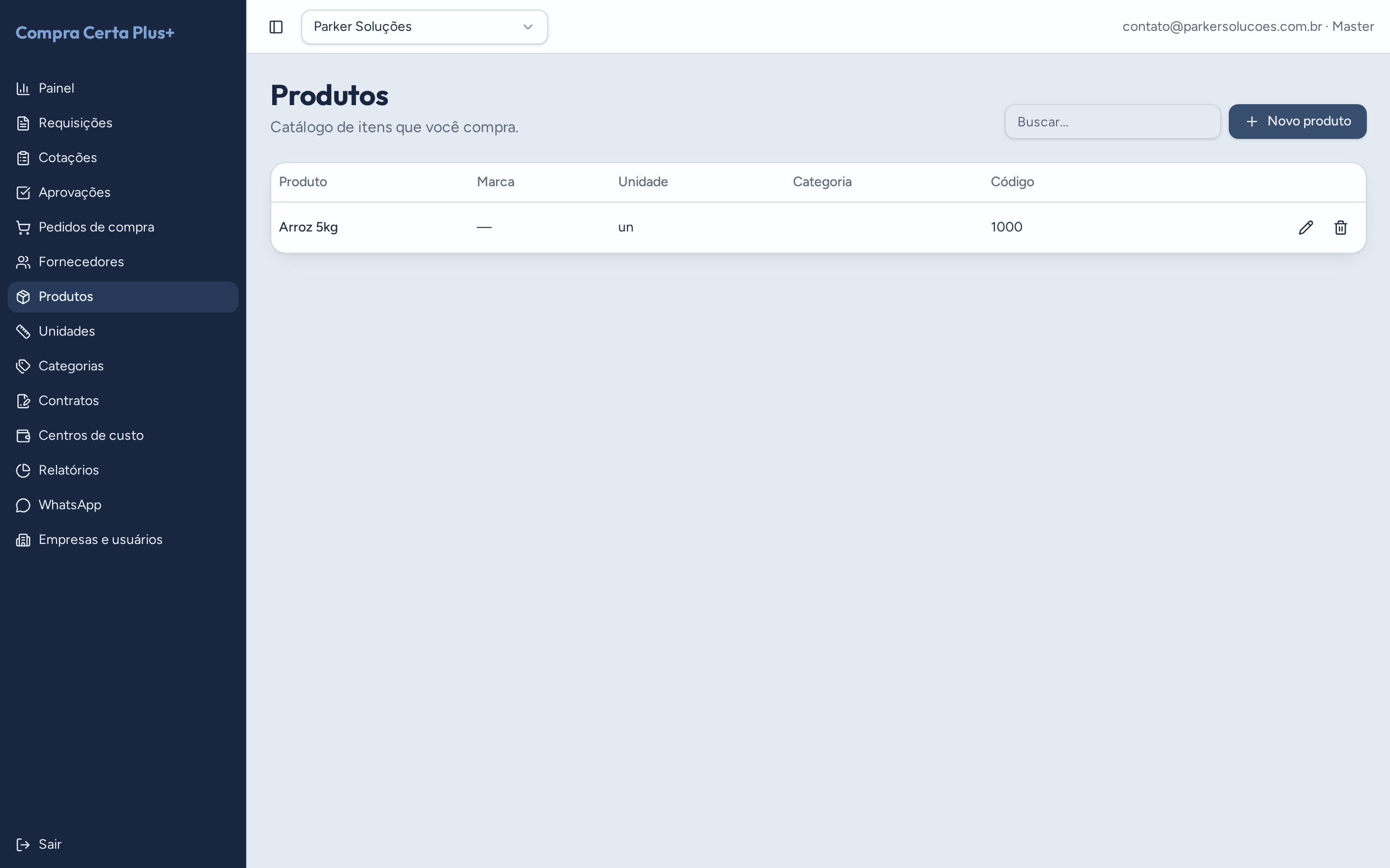 Cadastro de produtos com unidade, categoria e marca